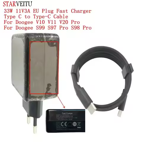Power Adapter for Doogee S97 Pro S98 Pro S99 V20 Pro V10 V11 Type C to Type C Cable Quick Charger Sm