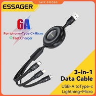 ESSAGER 3in1 Type C Micro Lighting Fast Charging Data Cable 6A 66W 1M - EXC3T6-YY01-P