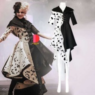 2025 Cruella Halloween Costume Cosplay Evil Queen Black And White Coat Evening Dress Fashion Emma