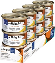 Solid Gold Five Oceans Sardines & Tuna Mackerel & Tuna Shreds with Real Tuna Recipe in Gravy Grain-F