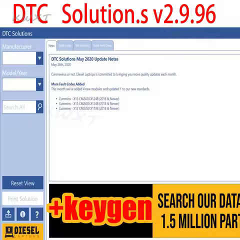 DTC Solution V2.9.96 with keygen - Fault Code Info- VIN Decoder Parts Cross Reference Best Truck Dia