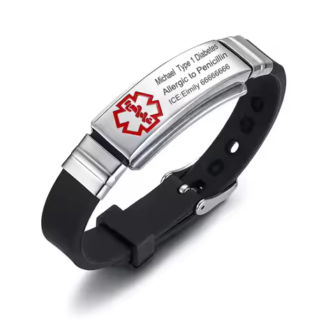 Engraving Custom ICE Text Name Medical Alert Bracelet Women Men Emergency Remind Jewelry Personalize