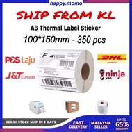 A6 Thermal Paper Sticker Roll 100*150mm / 10*15cm 350pcs Shipping Note WayBill AWB Kertas Label Haba 热敏标签贴纸