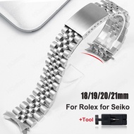 Solid Stainless Steel Strap for Rolex Watch Band 18mm 19mm 20mm 21mm Bracelet for Seiko Folding Buckle Metal Watchband Curved End Luxury