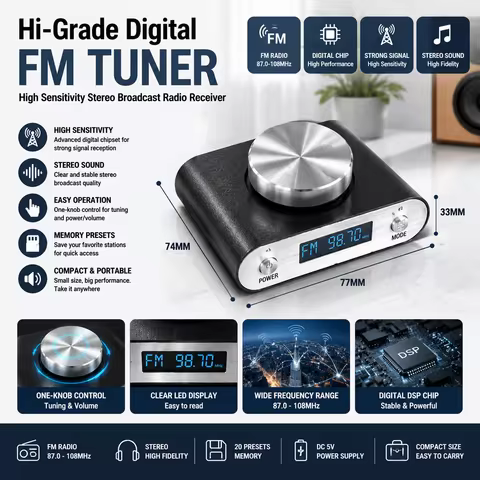 -Grade Digital FM Tuner High Sensitivity Stereo Broadcast Radio Receiver