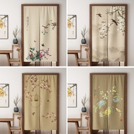 New Chinese Flower and Bird Door Curtain Kitchen Bedroom Partition Curtain Retro Half Curtain Feng Shui Curtain Noren