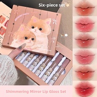 Mirror Finish Lipstick Set Valentines Day Gift Box White Enhancing Lip Makeup Card Cat Cartoon Desig