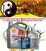 SHELL RIMULA R4 X 15W-40 HEAVY DUTY DIESEL ENGINE OIL 5+1L FREE PROMO+1L(7L)+VIC OIL FILTER C-306