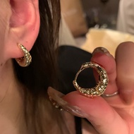 GRACE ACC❤ Korean Textured Circle Earrings Minimalist Metal Hoop Earrings Circle Earrings High-End E