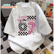 Oversized Women's T-Shirt with Number 6 to 7 Pink Ribbon Motif - Trendy Birthday T-Shirt