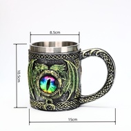 450mL Stainless Steel Beer Mug with Resin Handle Personality Dragon Eyes Tea Milk Coffee Beverage Cu