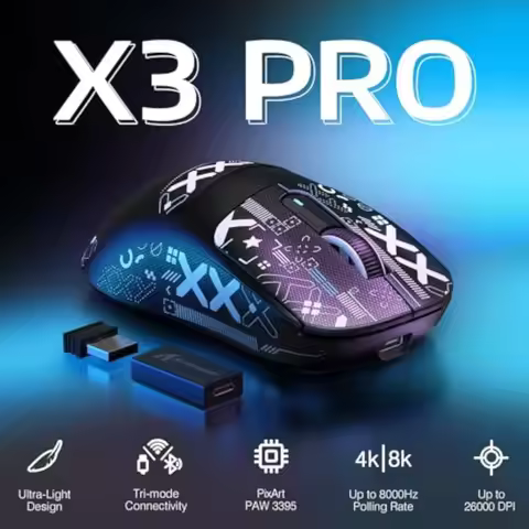 Attack Shark X3Pro Wireless Gaming Mouse - PAW3395 Sensor 26000 DPI Tri-Mode 2.4G/Bluetooth/USB-C Ma