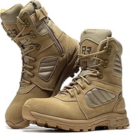 Burano Men's 8-Inch Military Tactical Boots, Coyote Suede & Nylon, YKK Side Zipper for Easy On/Off, 