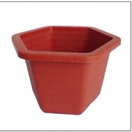 Hexagonal plastic pot FA380 (~R=30cm) thick brick red, type 1, genuine imported and distributed.