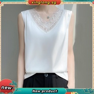 Women Lightweight Satin ipure Lace Trim Tank Tops Summer V Neck Silk Sveless Basic Csole Shirts