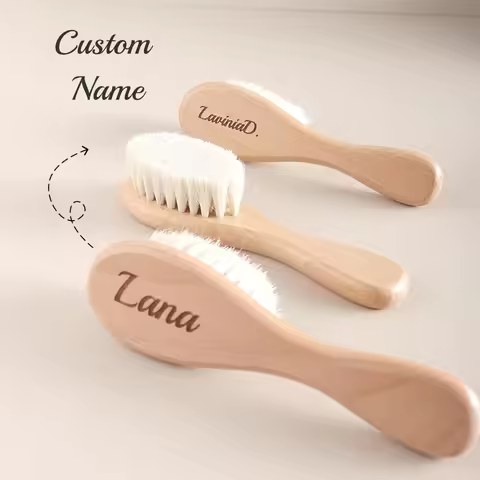 Personalized Baby Cradle Cap Brush - Natural Wool & Beechwood Handle, Gentle Newborn Scalp Massager 