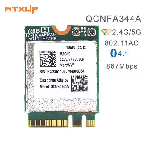 Used Qualcomm Atheros Wireless AC Wi-Fi adapter QCNFA344A NFA344A 802.11ac wifi Dual Band + BT4.1 NF