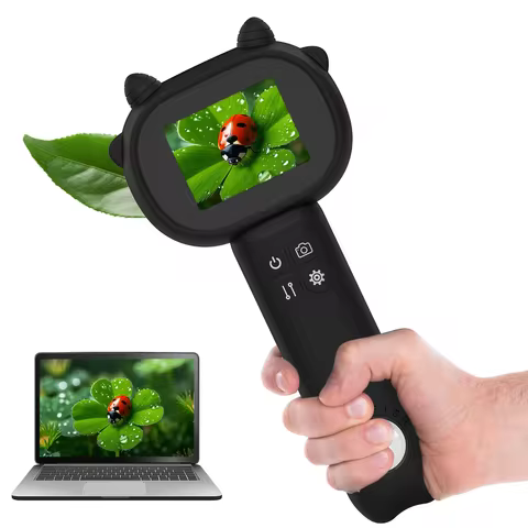 Kids Microscope 500X w/2" IPS, 4X Zoom & Dual Lens, STEM Kit for 3-12Y, Pocket Gift Boys/Girls BDay/