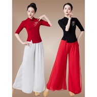 cheongsam dress muslimah 旗袍 兩件套 New Chinese Cheongsam Top Chiffon Wide Leg Pants Square Dance