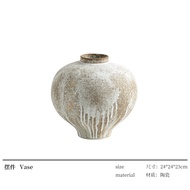 Rzone Wabi-Sabi Style Ceramic Flower Vase Vintage Rustic Decorative Piece for Home Bedroom Living Ro