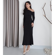 POTTIE - Bianca Dress - Long Knit Dress - Sabrina Long Dress for Women Long Dress for Women Off Shou