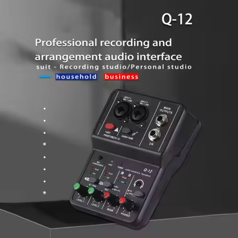 Q-12 Professional Audio Mixer Sound Mixing Console 2 Channels 48V Power Portable Audio Interface Sou