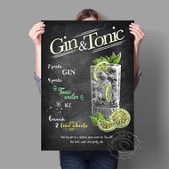 Vintage Cocktail Poster Metal Plate - Martini, Daiquiri, Gimlet, Gin & Tonic Wall Art for Coffee, Ki