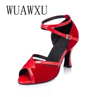 【100%-New】 Natasha Red Latin Dance Shoes Women's 8cm Medium High Heels Performance Shoes Performance Party Dance Shoes