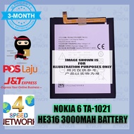 Nokia 6 TA-1021 TA-1033 TA-1000 TA-1003 1025 1039 HE317 HE316 3000mAh Battery Bateri Batery Nokia6 T