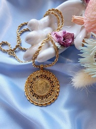 美國西洋古董飾品 / 希臘武士金幣萊茵金螺旋絞鍊摩登個性項鍊