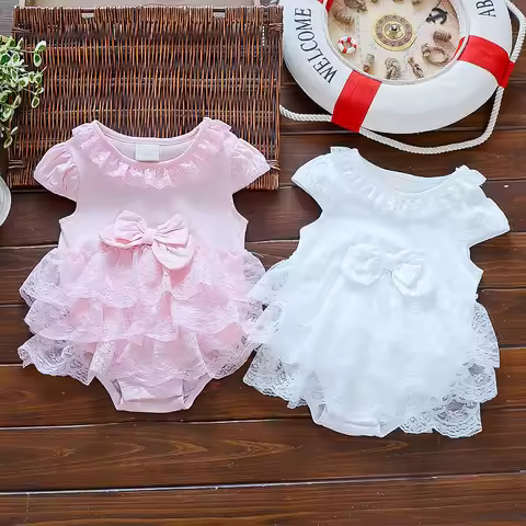 Newborn Baby summer bodysuit infant girls princess dress baby christening baptism gown party wedding