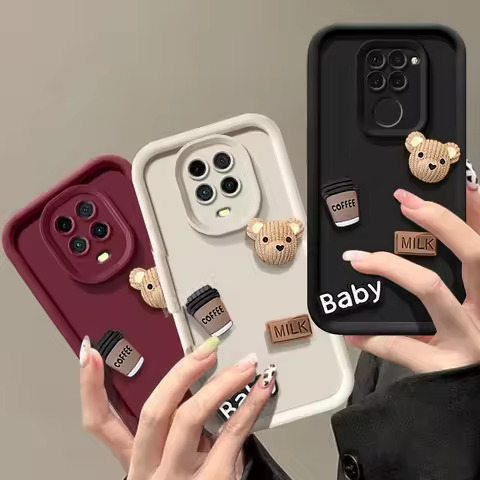 Note9 Cute 3D Bear Coffee Liquid Silicone Case On For Xiaomi Redmi Note 9 Pro 9s 9pro Max Note9pro C