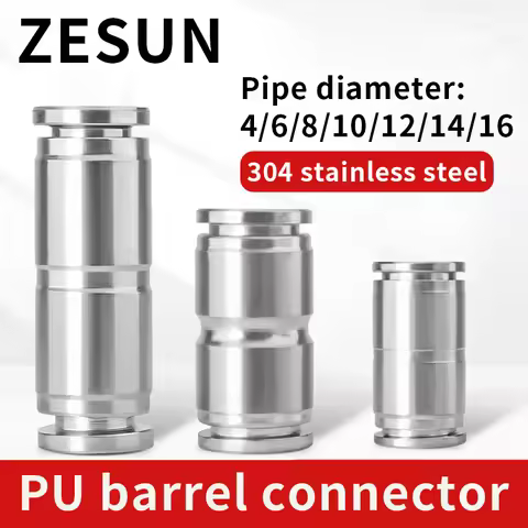 1pcs 304 stainless steel PU gas tube quick connector straight through PU4/6/8/10/12/14/16 quick conn
