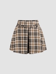 Cider High Waist Check Belted Shorts