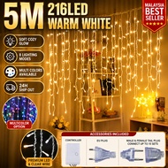 🪔5M 216LED Deepavali Curtain Lights LED Fairy String Lights 8 Modes Waterproof Hari Raya Christmas D