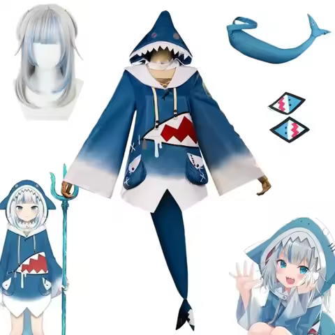 Hololive Gawr Gura Cosplay Costume ENG Shark Costume Wig Cute Hoodie for Women Halloween Party Youtu