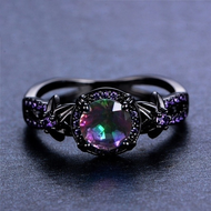 Bamas Mystic Rainbow Fire Topaz Flower Ring Purple Amethyst Black Gold Jewelry Size 6-10