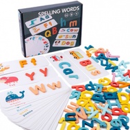 Wooden word spelling game building blocks childrens early education puzzle English card letter match