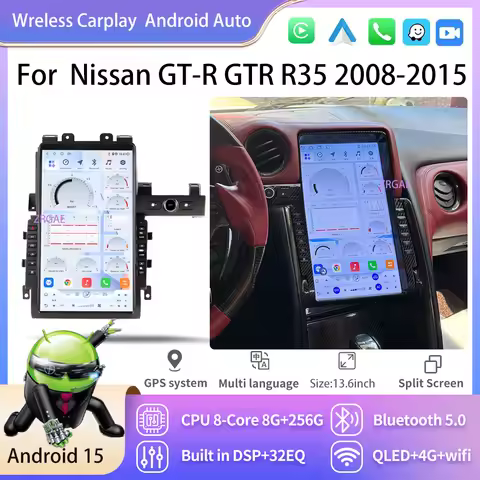 13.6'' Android 15 Carplay Car Radio For Nissan GT-R GTR R35 2008-2015 Multimedia Player Stereo Upgra