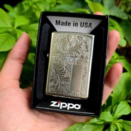 Bật Lửa Zippo Bạc Khối Sterling Hoa Văn Ăn Mòn 2024 ( Tặng Đá Bấc) Hột Quẹt Xăng Đá Zippo
