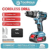TOOLHAUS Cordless Drill Hammer 12/24V Drill ScrewDriver Heavy Duty Electric Hand Drill Rechargeable 