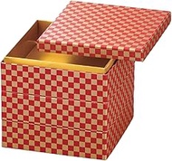 J-kitchens Heavy Box, Made in Japan, 3-Tier, 6.5 Inches, Japanese Paper, Akagin Checkerboard, 7.9 x 