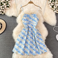 Đầm Hoa Nữ Mới Đầm Ngắn Hở Lưng Không Tay Ngọt Ngào Mùa Hè Đầm Dự Tiệc Phong Cách Boho Bãi Biển Cho