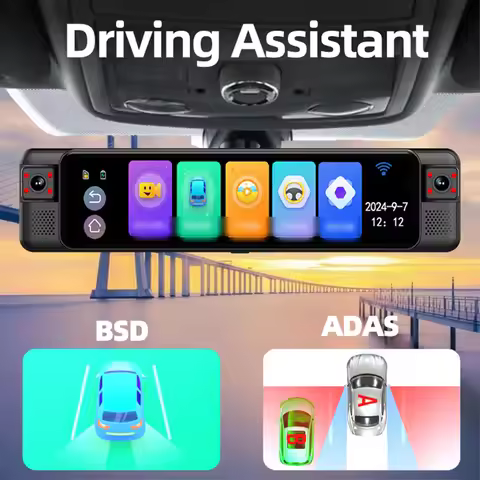 12Inch Touch Car DVR 4 Channel 360° Dash Cam ADAS BSD Rearview Mirror Camera WIFI Dash Camera Revers