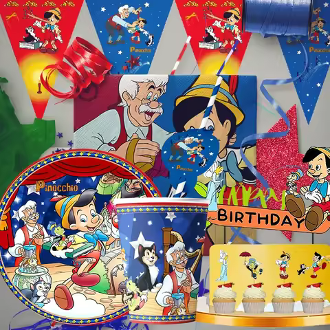 Disney The Adventures of Pinocchio Theme Party Supplies Tableware Cup Plate Topper Kid Baby Party De