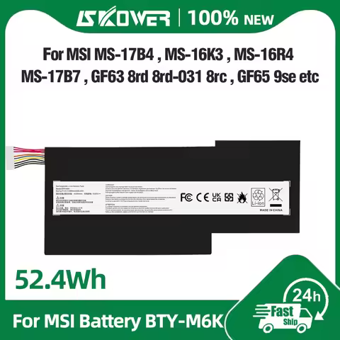 SKOWER BTY-M6K Battery for MSI MS-16R1/R3 GF63 8RC 8RD 9SC 9SCXR GF65 THIN 10SDR GF75 GS63VR GS73VR 