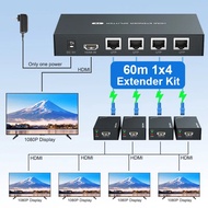 60m 1x4 HDMI Extender 1 ถึง 4 HDMI Splitter ชุดส่งสัญญาณและรับสัญญาณเสียงและวิดีโอ HDMI Ethernet Con