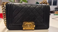 Chanel Le boy small ,Black Leather Handbag with Gold Hardware