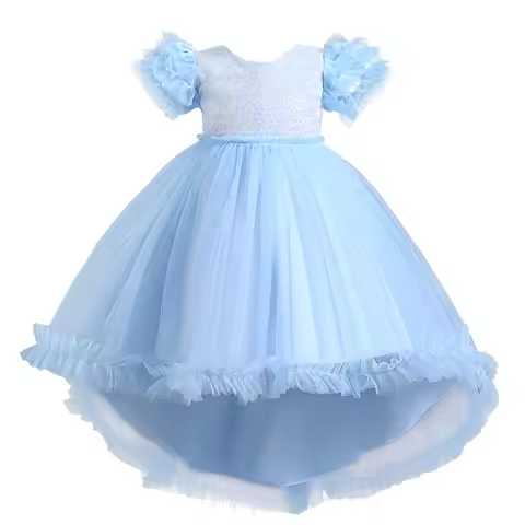Summer Sky Blue Child Piano Performance Dress, Birthday Dress, Flower Girl Trailing Bridesmaid Weddi