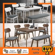 LPC MALL 8012 Dining Set 1+4+Bench / Meja Makan 1+4+Bench /White & Walnut Murah Cantik Morden Kerusi